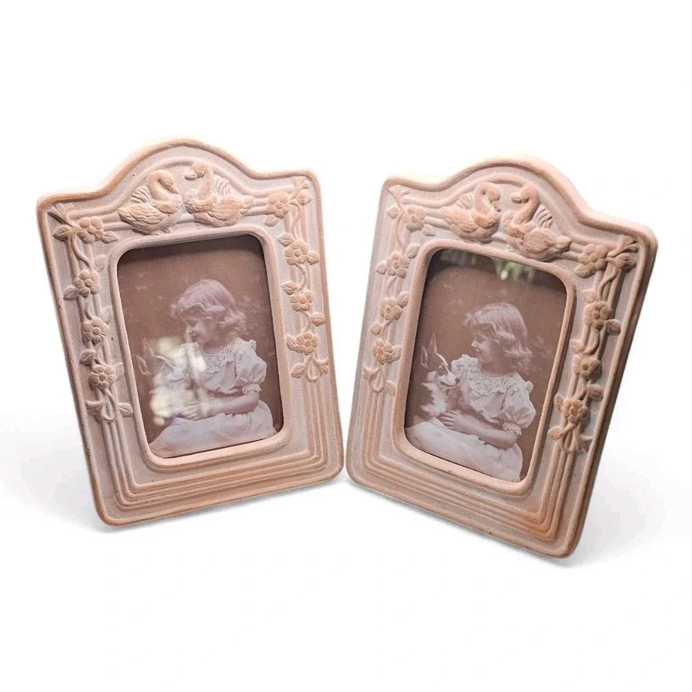 Set Of VTG Terracotta Duck Goose Hearts Ribbons Floral Arch Photo Frames 4
